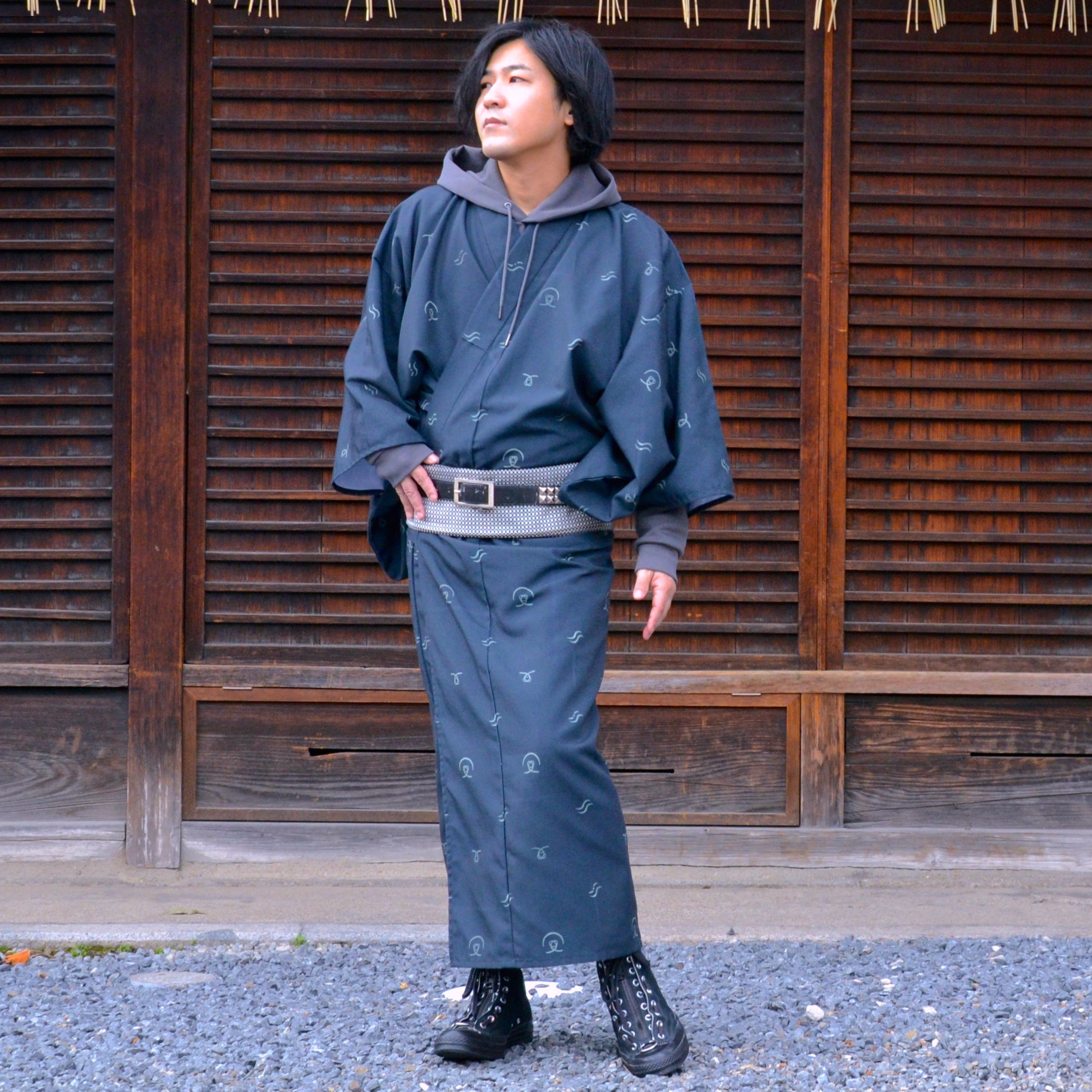 男性用】洗えるカジュアル着物 当店オリジナル 小紋 ポリエステル