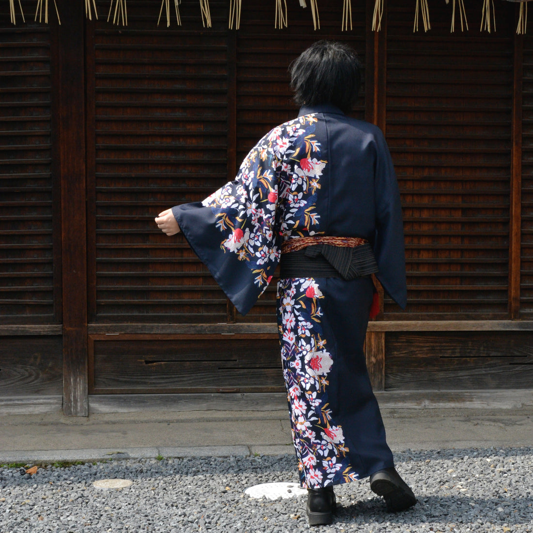 【男性用】Furouya Kimono Original 洗える着物 花柄 ポリエステル インクジェット友禅　仕立て上り