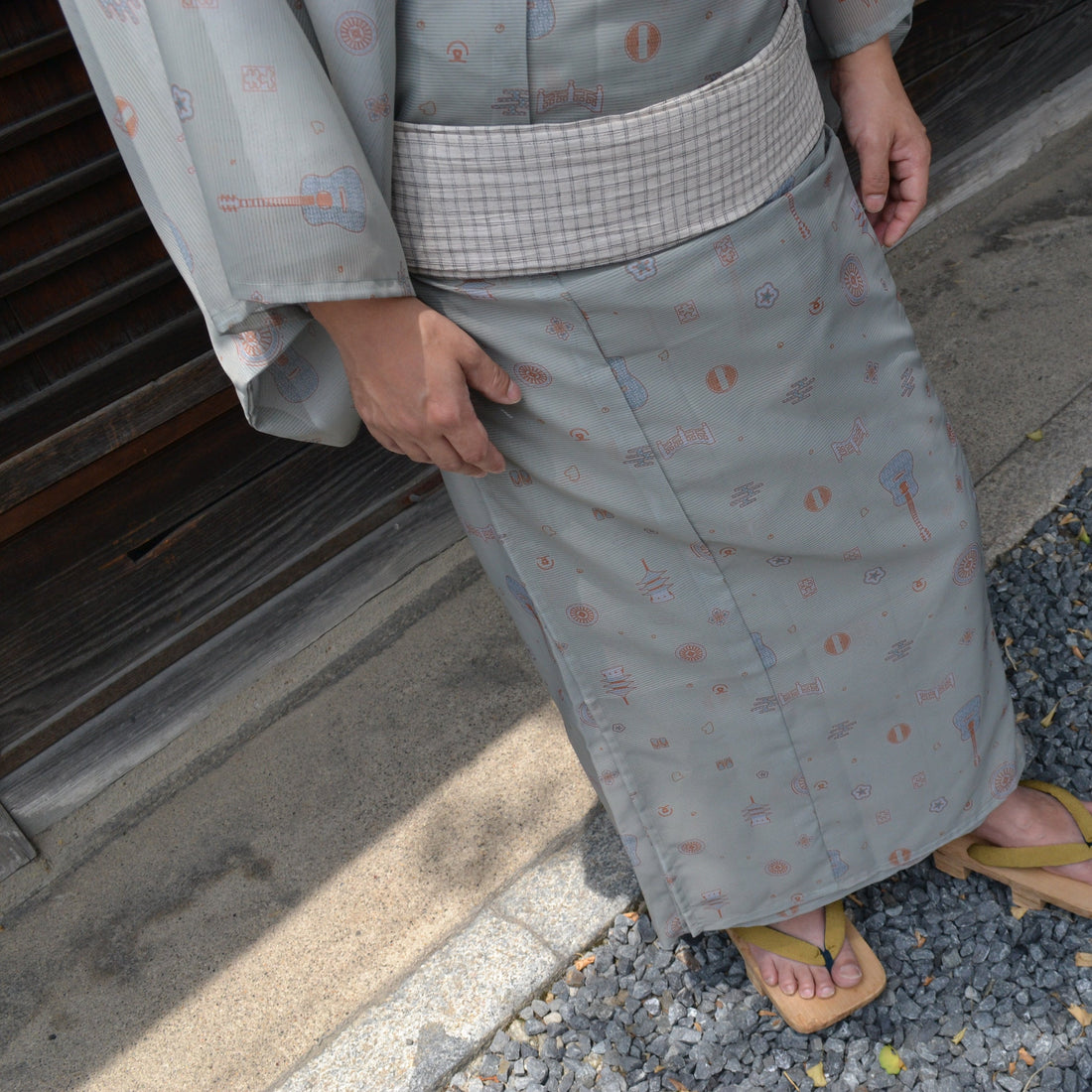 夏着物　男性　薄いグリーン　京都周遊アコフェス協賛商品　受注生産　Mサイズ在庫あり
