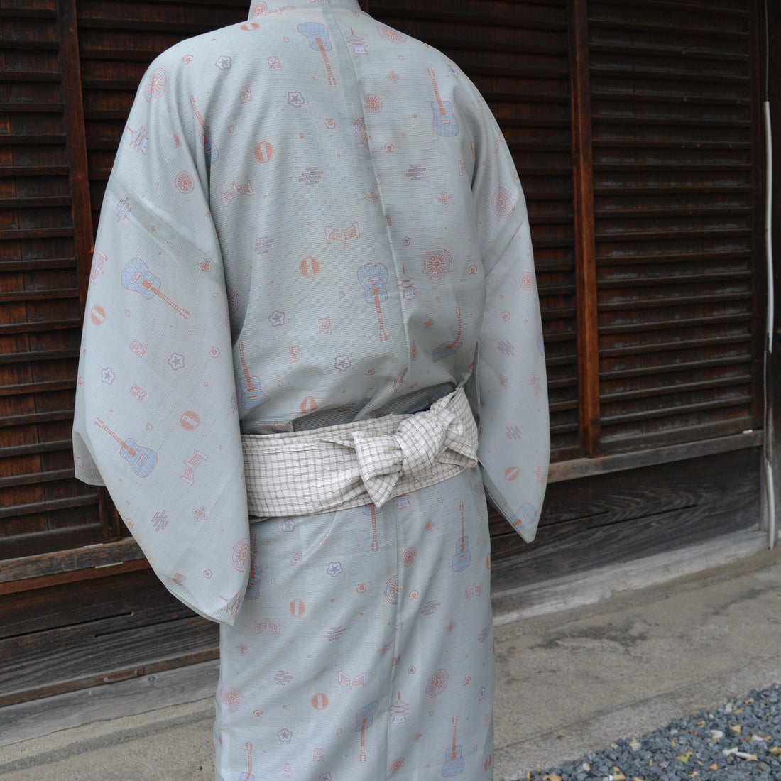 夏着物　男性　薄いグリーン　京都周遊アコフェス協賛商品　受注生産　Mサイズ在庫あり