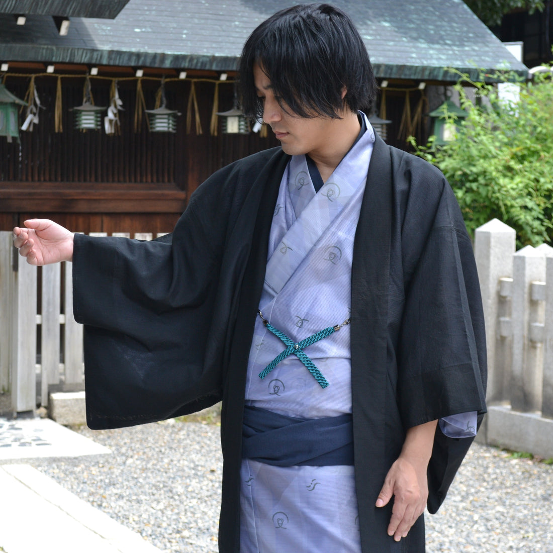 夏着物　男性　銀ネズミ色　絽生地　受注生産