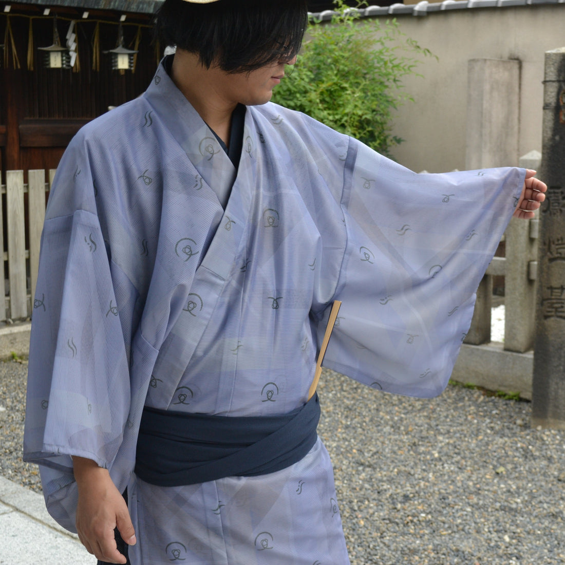 夏着物　男性　銀ネズミ色　絽生地　受注生産