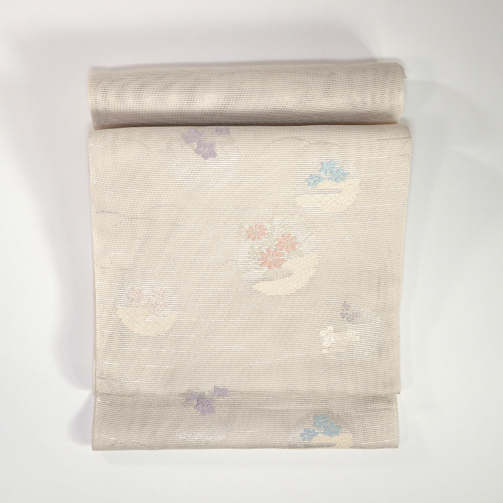 夏用 九寸名古屋帯 六通 西陣織（帯芯仕立て込み） 花紋 - 京都 着物屋