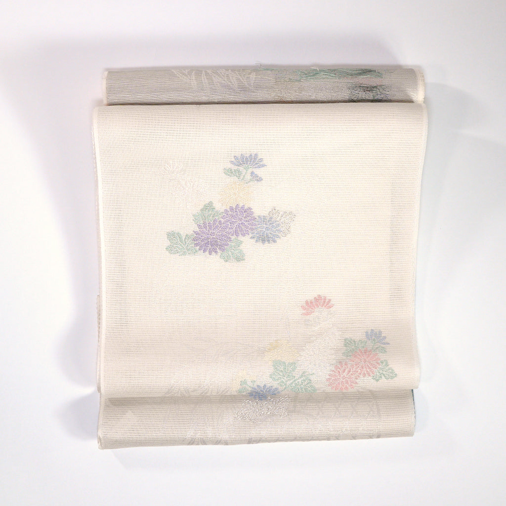 夏用 九寸名古屋帯 絽 六通 西陣織（帯芯仕立て込み） 菊花 - 京都  